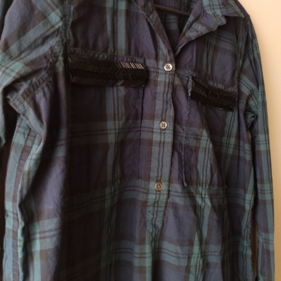 J CREW Black Watch Beaded Trim Button Down top size 6 - Picture 10 of 12